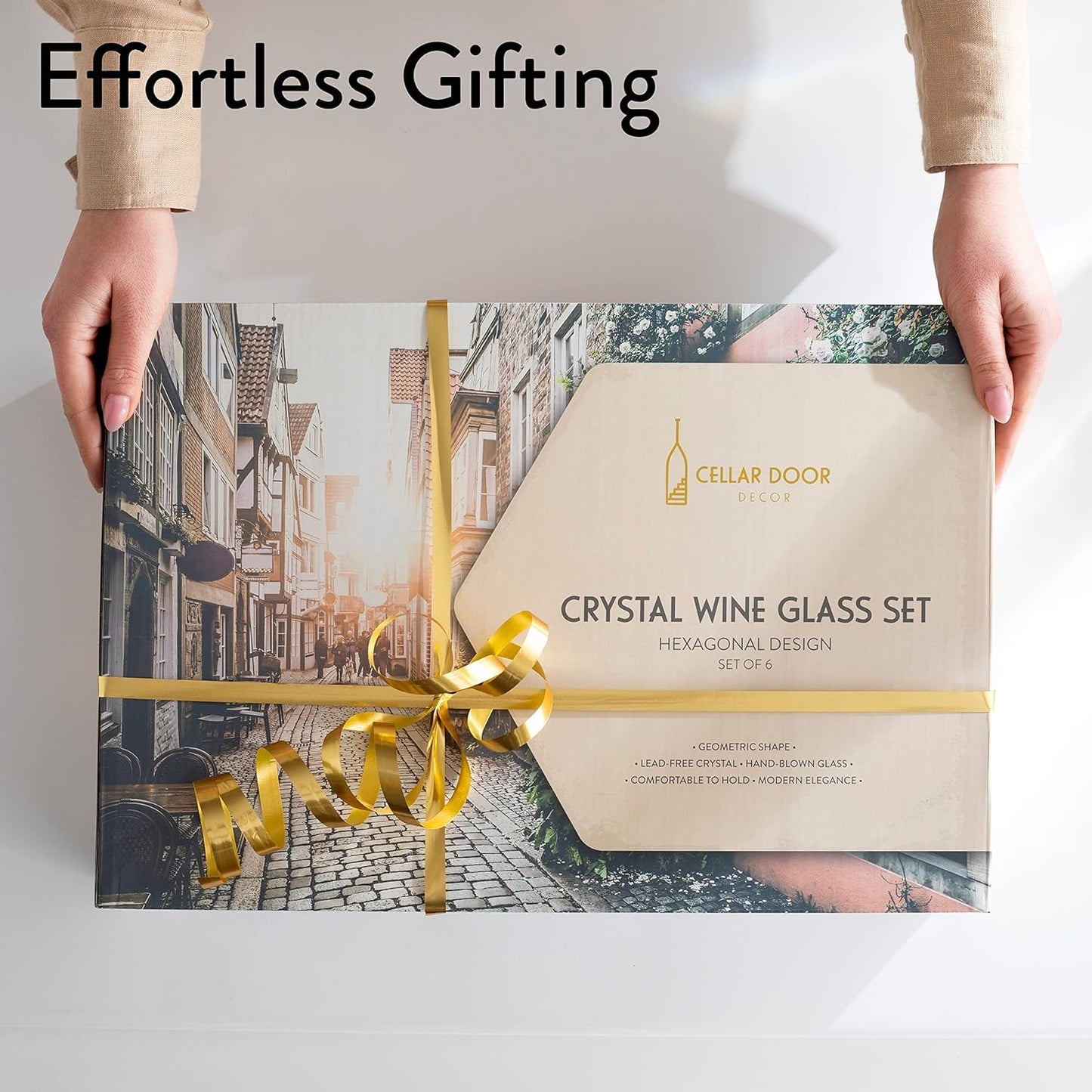 Crystal Hexagon Wine Glasses Set of 6 - Elegant Long Stem Design