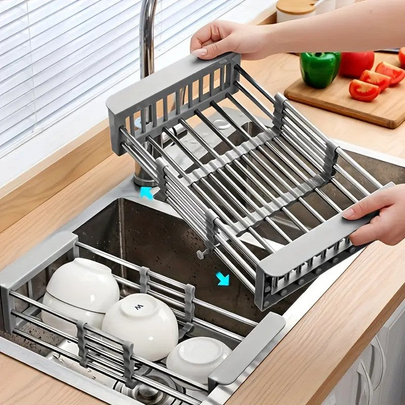 Space-Saving Over-Sink Dish Rack - Telescopic & Stainless Steel