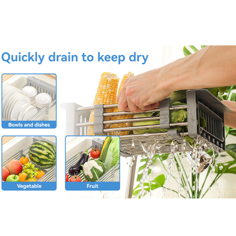 Space-Saving Over-Sink Dish Rack - Telescopic & Stainless Steel