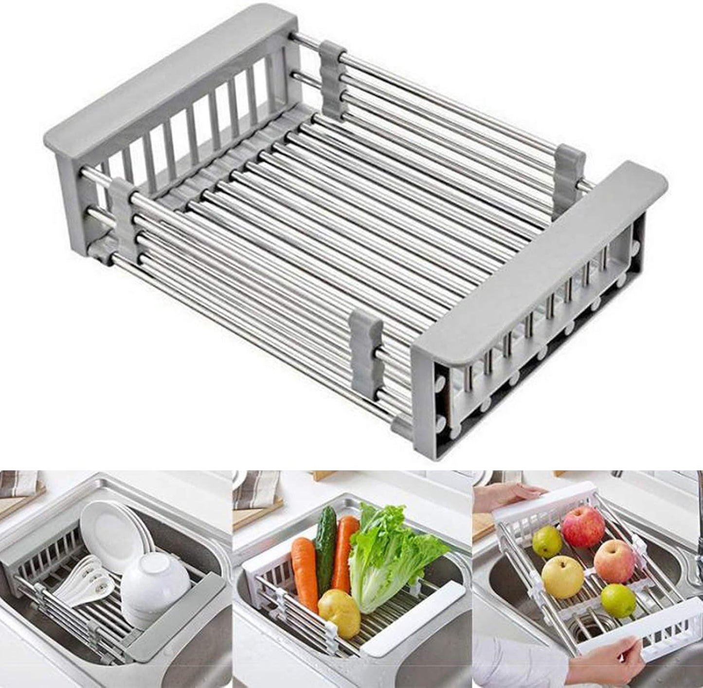 Space-Saving Over-Sink Dish Rack - Telescopic & Stainless Steel