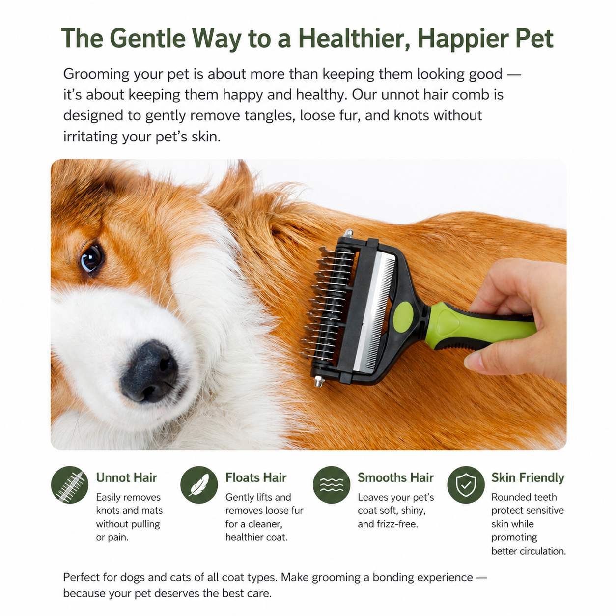 3-in-1 Dog Grooming Brush | Deshedding Tool, Dematting Comb & Knot Cutter