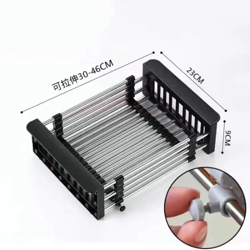Stainless Steel Sink Drain Rack - Extendable Dish Drying