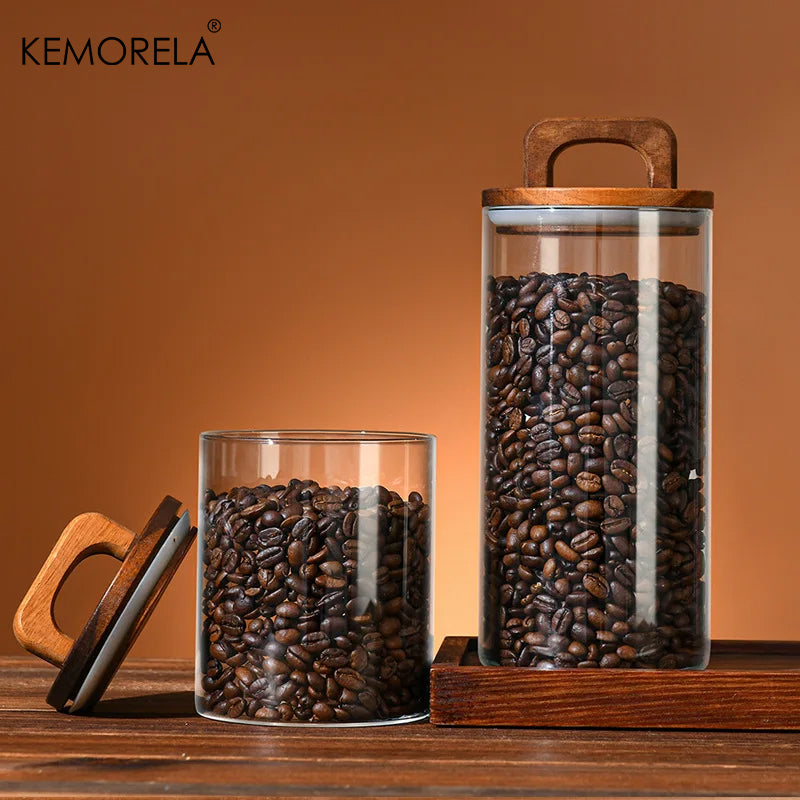 Wood Lid Glass Jar for Coffee, Tea & Candy Storage