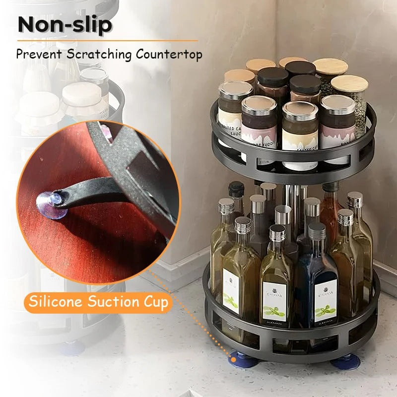 360° Rotation Spice Rack Organizer - Non-Skid Kitchen Storage