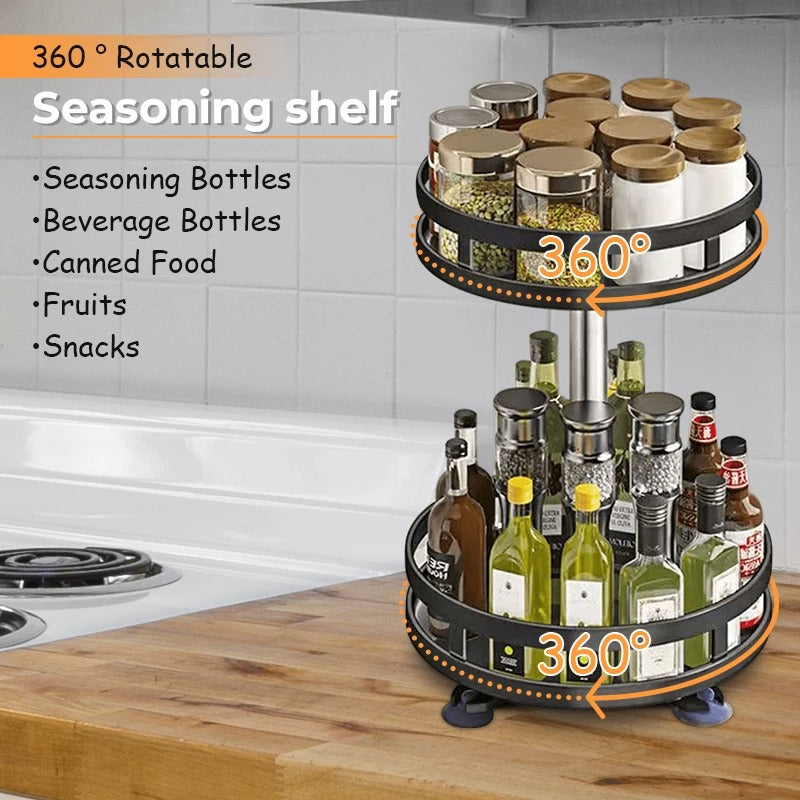 360° Rotation Spice Rack Organizer - Non-Skid Kitchen Storage