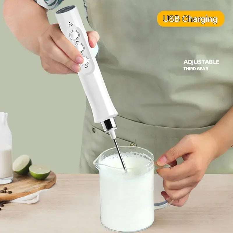 Electric Milk Frother 3-in-1 USB Rechargeable Coffee Mixer