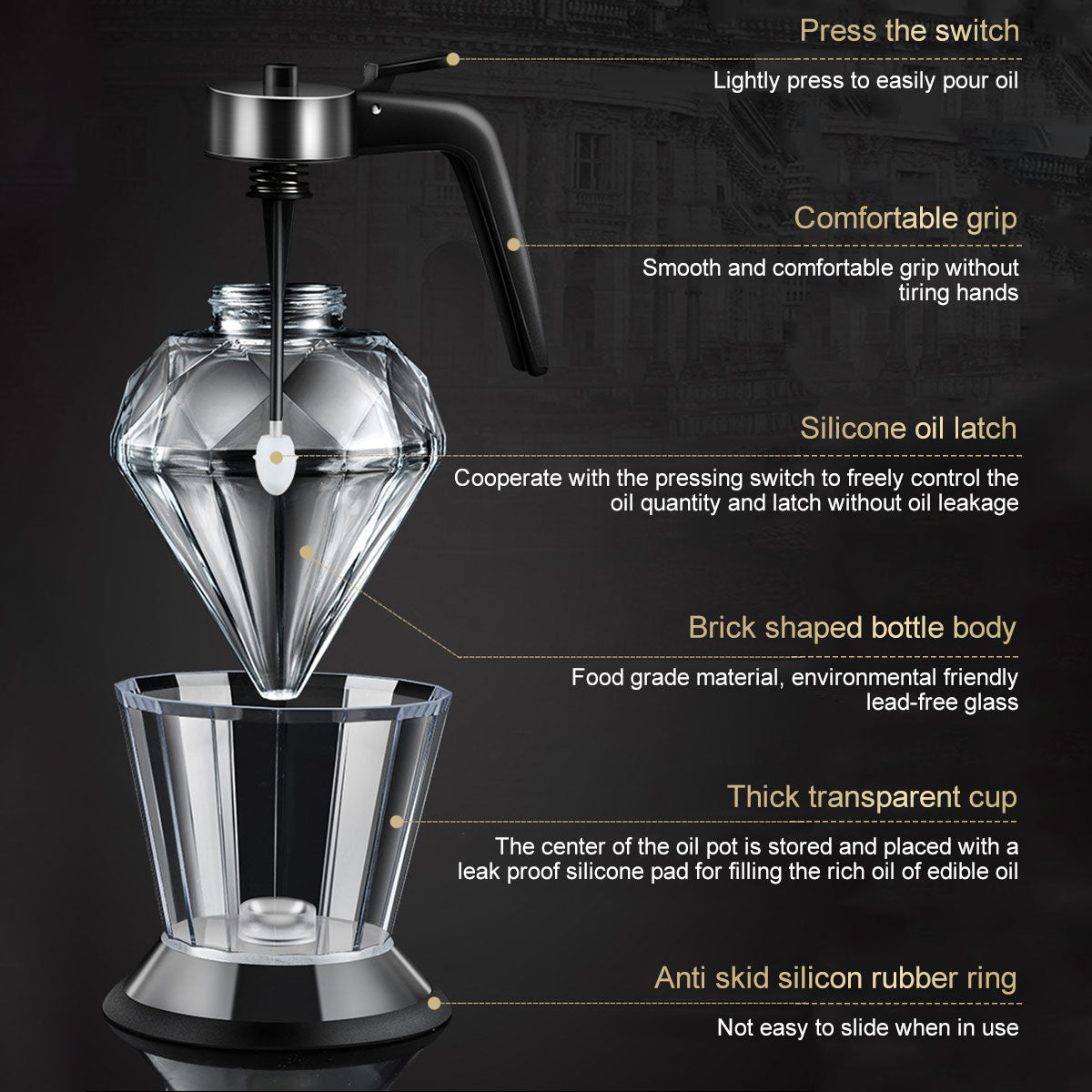 Diamond Glass Honey Dispenser 200ml - Stylish Kitchen Essential
