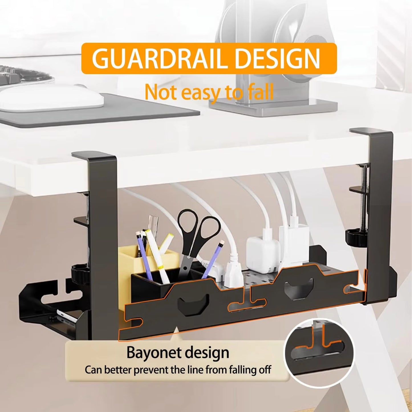 Home Office Desk Organizer - Metal Cable Management Tray