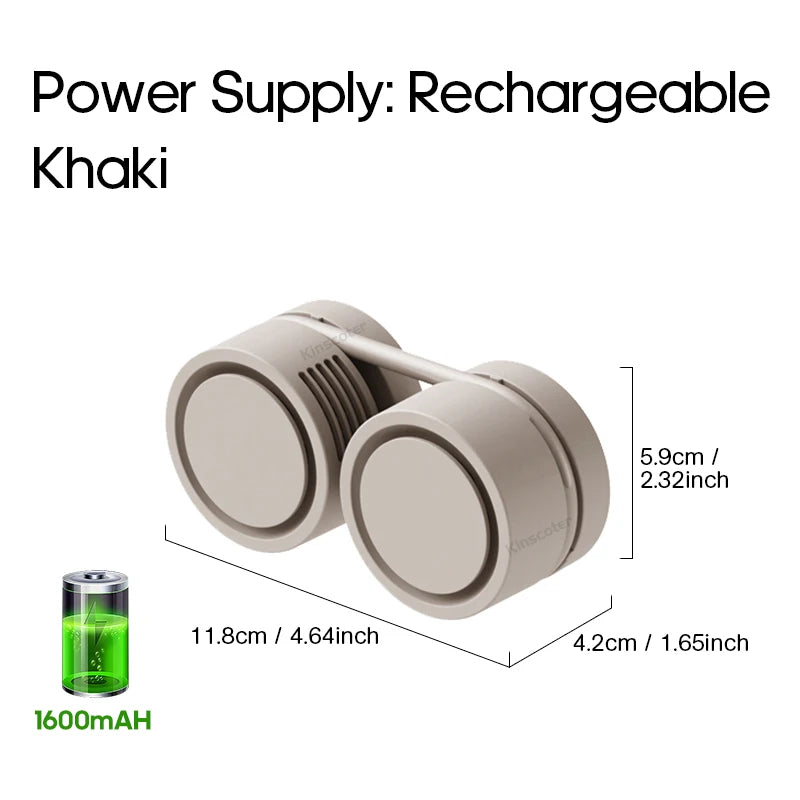 Portable Neck Fan, Foldable USB, 1600mAh Rechargeable Cooling