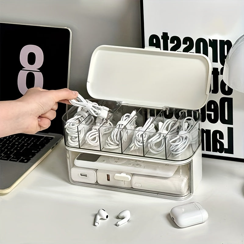 Desktop Cable Organizer Box - Clear Cord & Charger Storage
