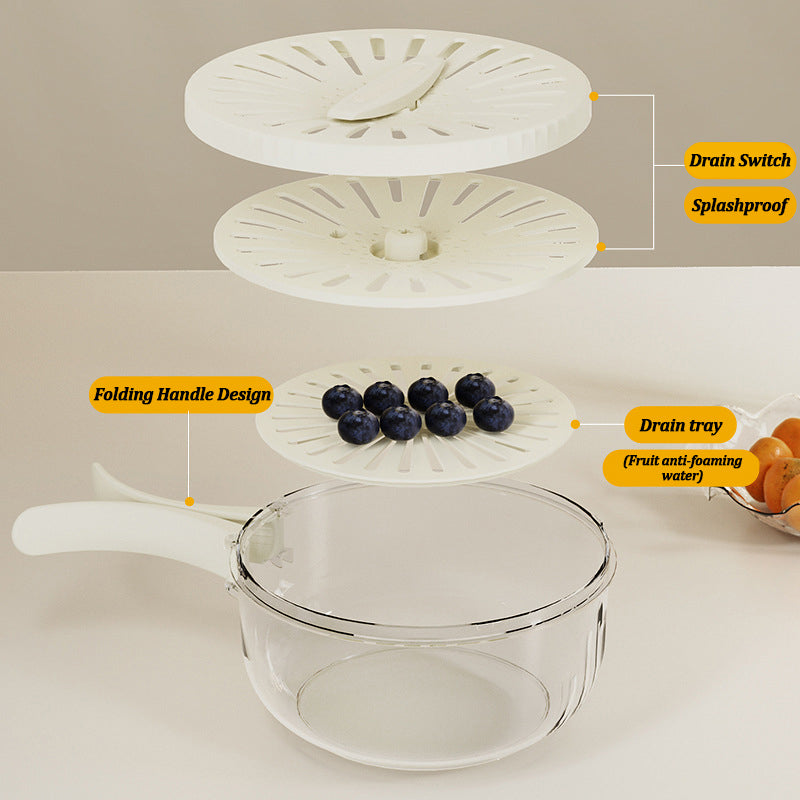 2-In-1 Fruit & Veggie Drain Basket with Lid & Hidden Handle