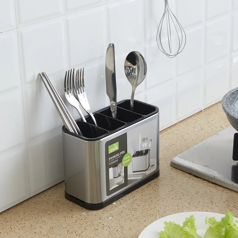 Kitchen Knife & Cutlery Holder - Non-Slip Stainless Steel Stand