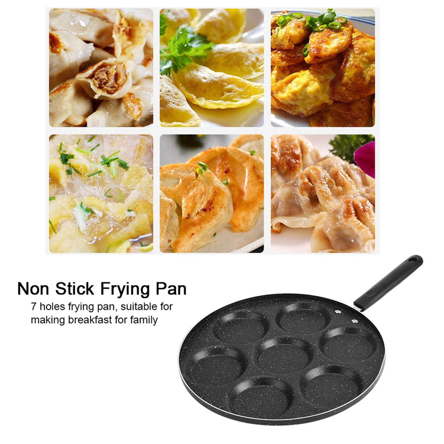 Non-Stick 7-Hole Frying Pan - Cook Eggs & Burgers Easily