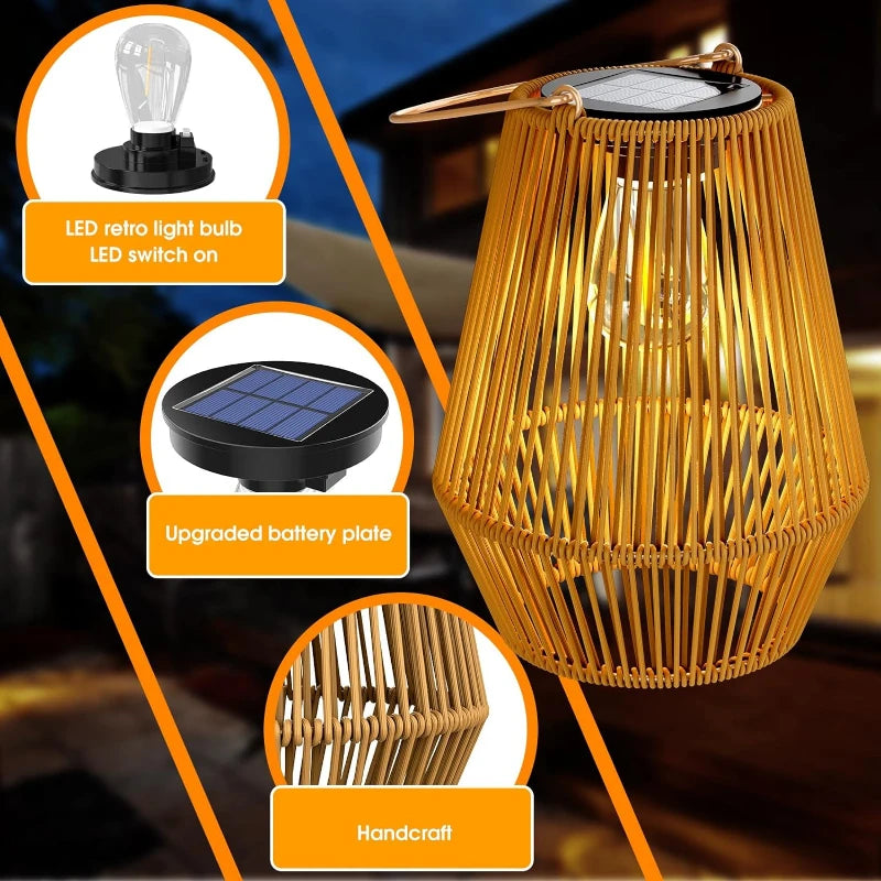 Outdoor Solar Lanterns - Handwoven Tungsten for Garden & Villa