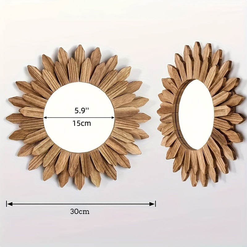 Bohemian Sunflower Wall Mirror - Wooden Decorative Art Piece
