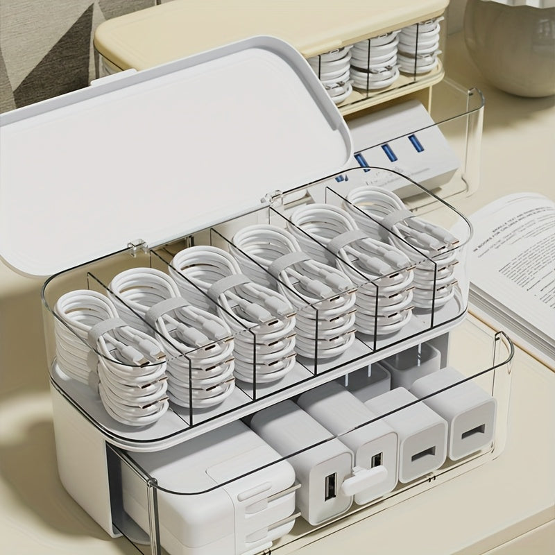Desktop Cable Organizer Box - Clear Cord & Charger Storage