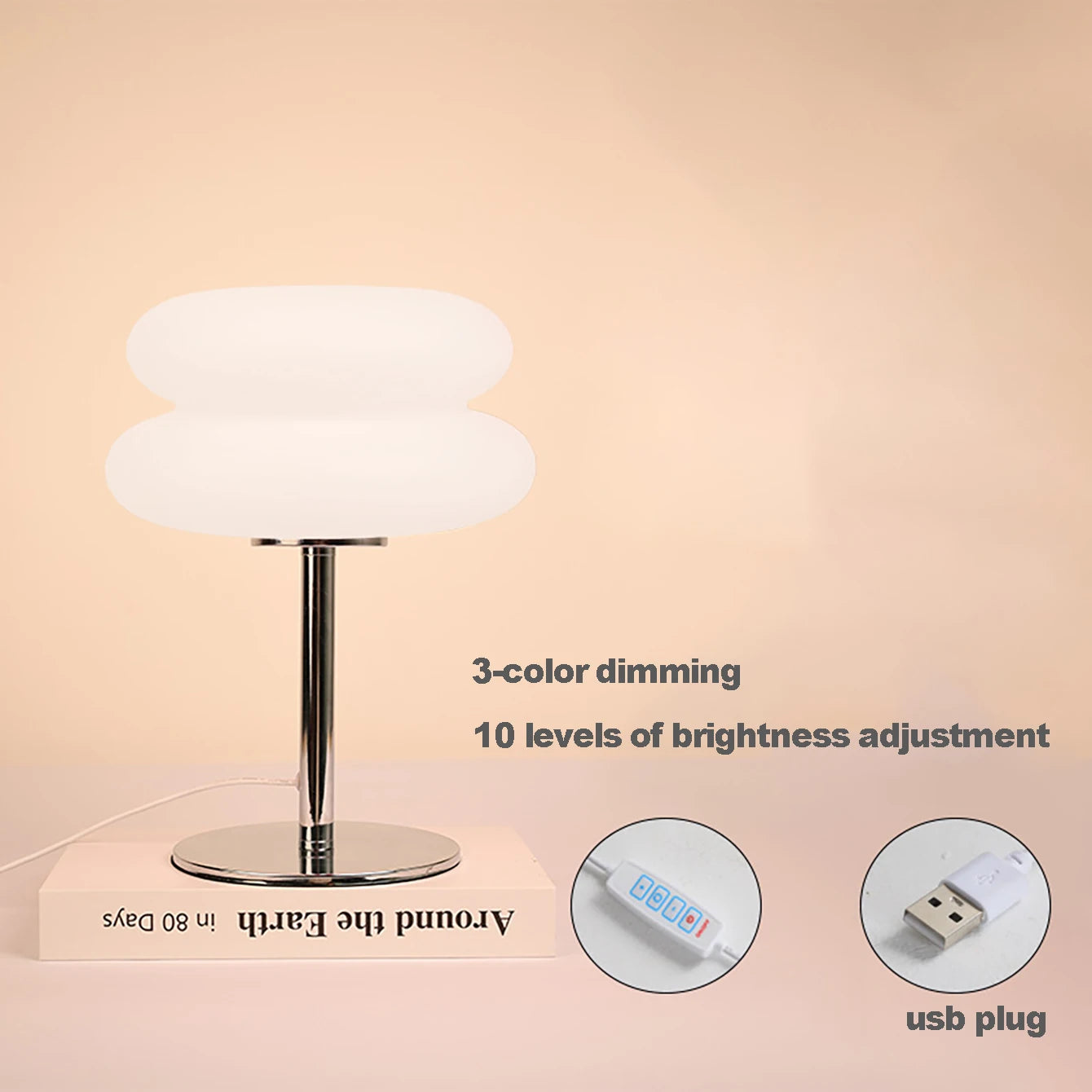 Mushroom LED Bedside Lamp - USB Plug, 9-Level Dimming