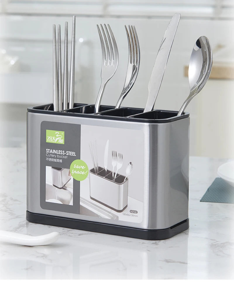 Kitchen Knife & Cutlery Holder - Non-Slip Stainless Steel Stand