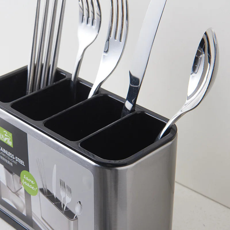 Kitchen Knife & Cutlery Holder - Non-Slip Stainless Steel Stand