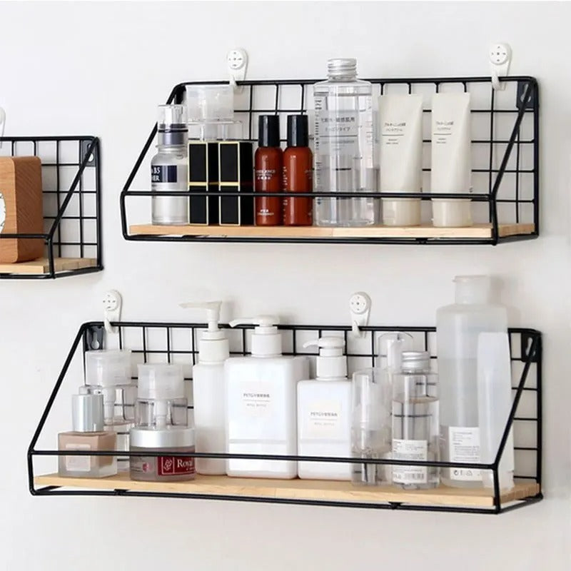 Wooden & Iron Shelf: Home Organizer for Kitchen & Bath