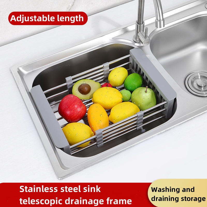 Stainless Steel Sink Drain Rack - Extendable Dish Drying
