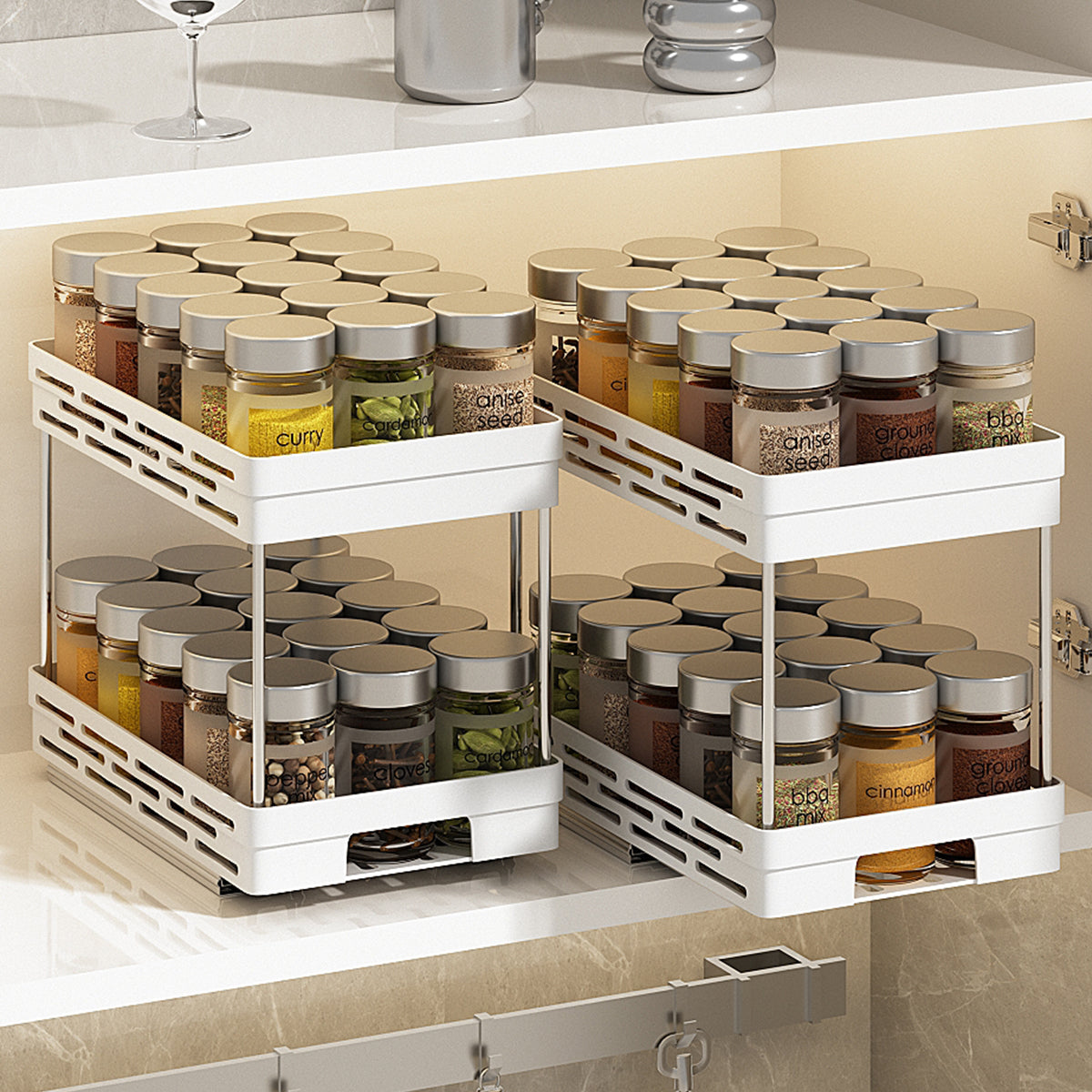 Sliding Spice Rack 2-Tier Kitchen Storage Organizer