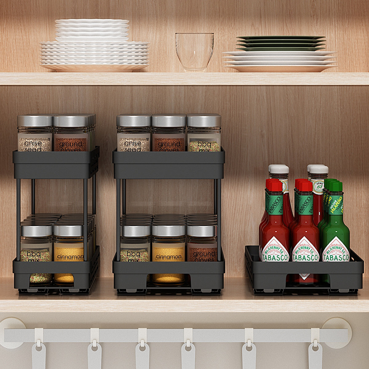 Sliding Spice Rack 2-Tier Kitchen Storage Organizer