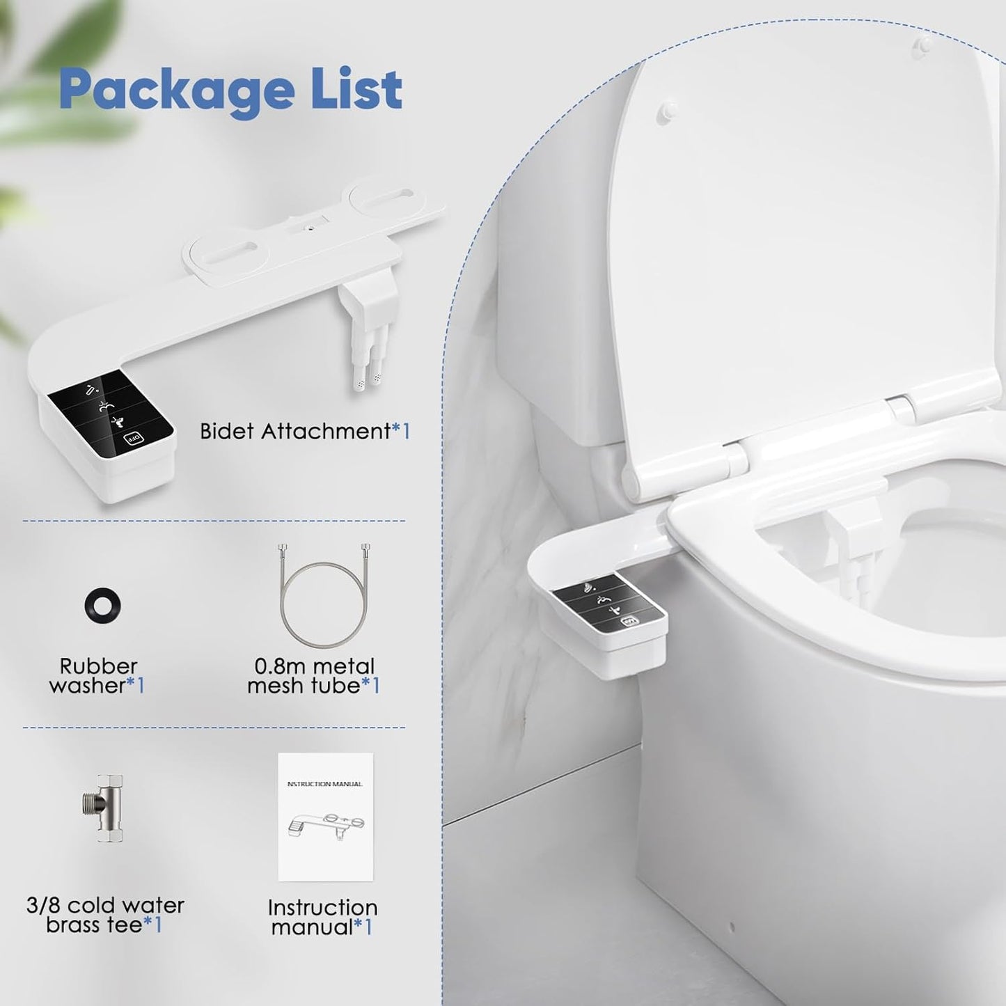 Self-Cleaning Bidet Attachment - Ultra Thin, Dual Nozzle Design