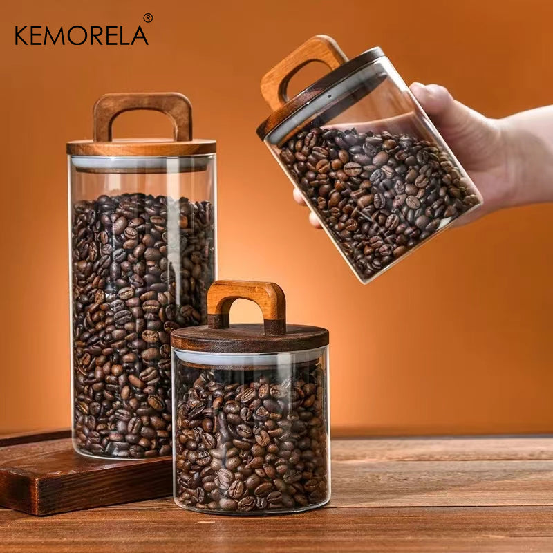 Wood Lid Glass Jar for Coffee, Tea & Candy Storage