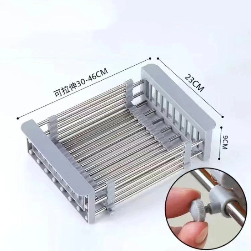 Stainless Steel Sink Drain Rack - Extendable Dish Drying