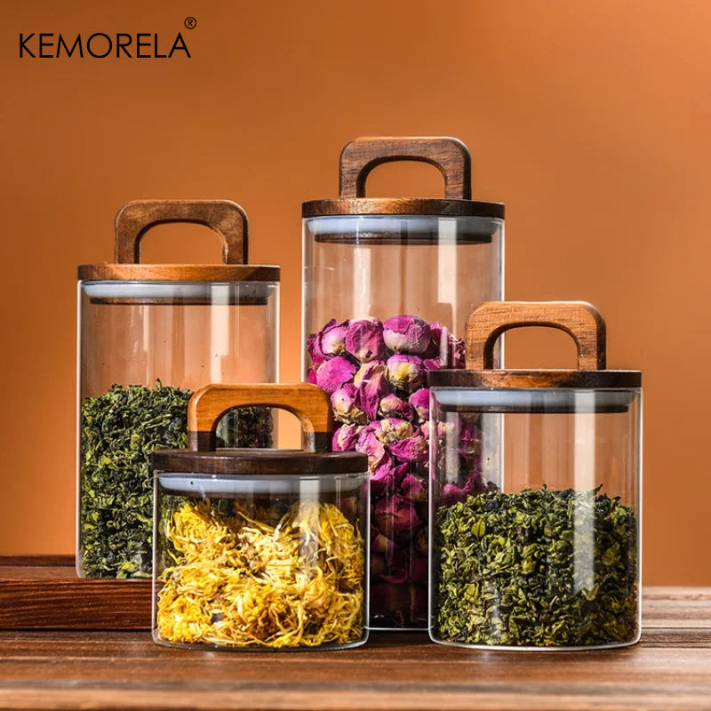 Wood Lid Glass Jar for Coffee, Tea & Candy Storage