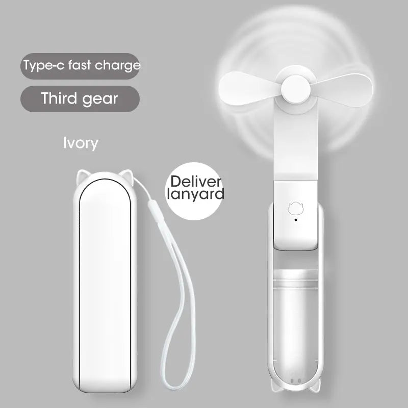 USB Rechargeable 2000mAh Mini Fan: Quiet, Foldable, Handy
