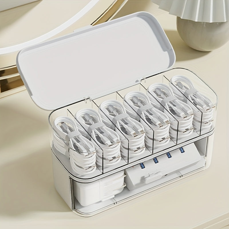Desktop Cable Organizer Box - Clear Cord & Charger Storage