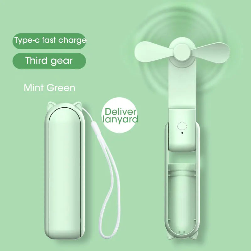 USB Rechargeable 2000mAh Mini Fan: Quiet, Foldable, Handy