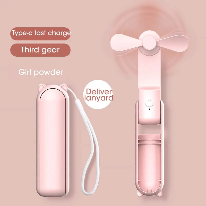 USB Rechargeable 2000mAh Mini Fan: Quiet, Foldable, Handy