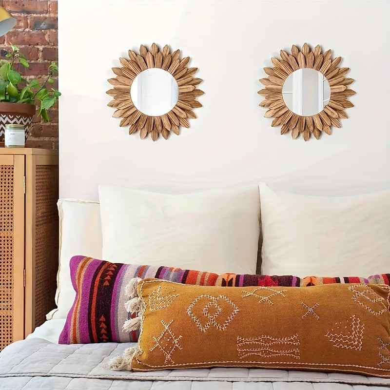 Bohemian Sunflower Wall Mirror - Wooden Decorative Art Piece