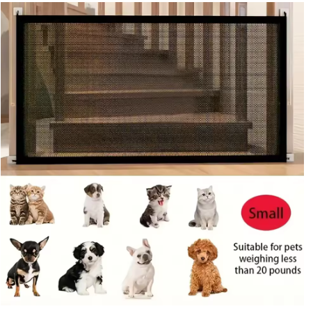 Small Pet Safety Gate – Retractable Mesh Dog & Cat Stairway Barrier for Pets Under 20 lbs