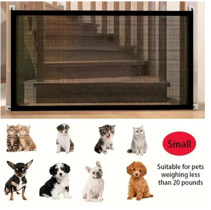 Small Pet Safety Gate – Retractable Mesh Dog & Cat Stairway Barrier for Pets Under 20 lbs