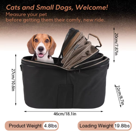 Portable Pet Bike Basket Carrier for Small Dogs & Cats – Padded Bicycle Travel Carrier