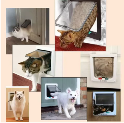 4-Way Locking Dog & Cat Flap Door – Durable ABS Pet Door for Interior & Exterior Doors
