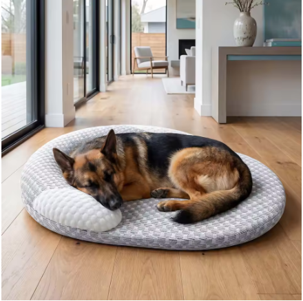 Cooling Pet Bed with Bolster Pillow – Breathable Ice Silk Washable Dog Bed with Non-Slip Bottom
