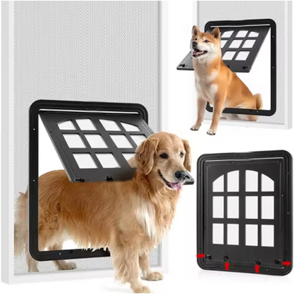 Large Dog Screen Door – Self-Closing 4-Way Locking Pet Door for Screen Doors & Windows