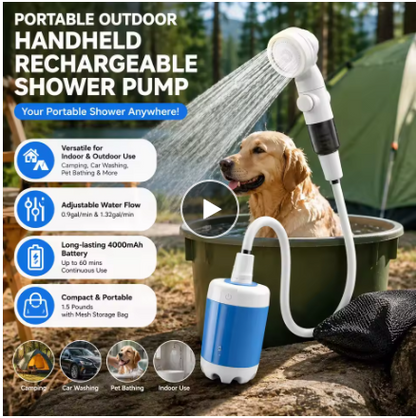 Portable Rechargeable Camping Shower – USB Outdoor Shower Pump for Camping, Pets & Car Washing