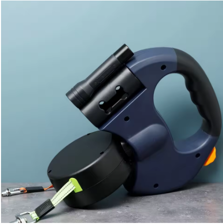 Retractable Dog Leash with LED Flashlight & Waste Bag Holder