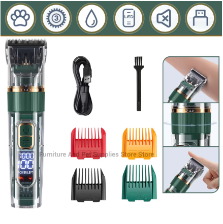 Professional Pet Grooming Clippers – Cordless USB Rechargeable Dog & Cat Hair Trimmer with LED Display