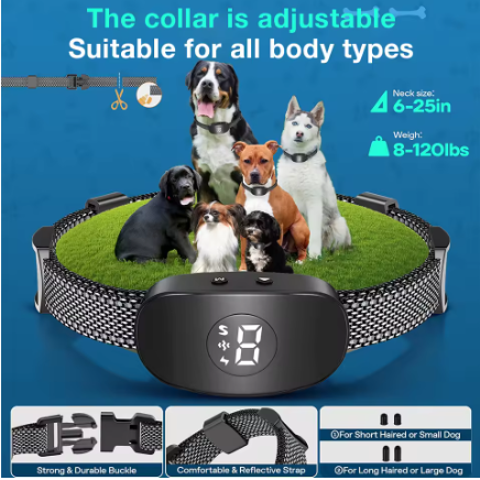 Rechargeable Smart Anti-Bark Dog Collar – Adjustable Bark Control with Beep, Vibration & Static Modes