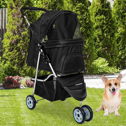 3-Wheel Foldable Pet Stroller for Small Dogs & Cats – Travel Stroller with Mesh Windows, Cup Holder & Storage Basket3 Wheels Pet Stroller Folding Dog Stroller Cat Stroller with Cup Holder & Storage Basket for Medium Small Dogs Cats, Black