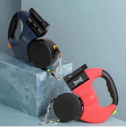 Retractable Dog Leash with LED Flashlight & Waste Bag Holder