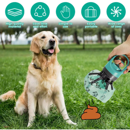 Portable Dog Poop Scooper with Built-In Bag Dispenser – One-Handed Pet Waste Picker