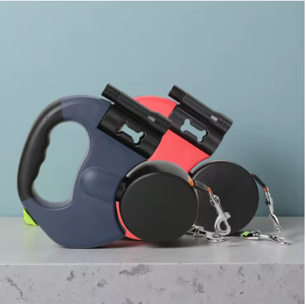Retractable Dog Leash with LED Flashlight & Waste Bag Holder